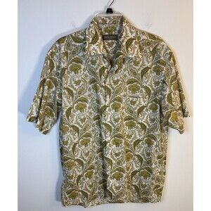 JIM THOMPSON Paisley Button Down Shirt Men Large Green Yellow Cotton Retro 70s